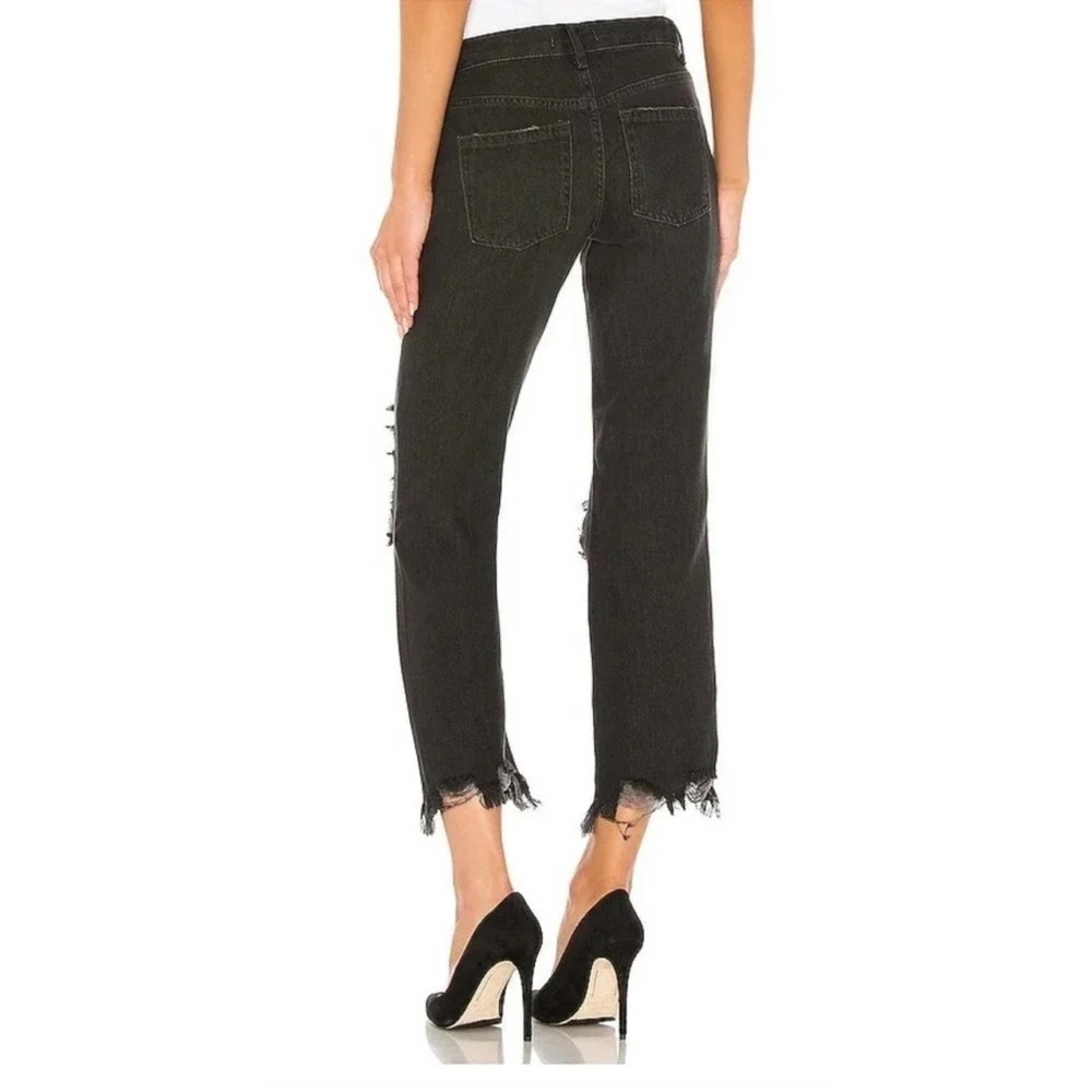 We The FREE PEOPLE Maggie Mid Rise Straight Leg Distressed Denim Black 29 - Picture 4 of 11